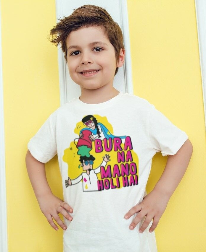 Happy Holi Kids T-Shirt by Printalyst–Bright Colors for Holi